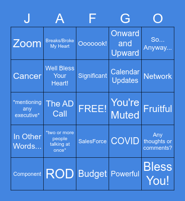 Staff Meeting JAFGO Bingo Card