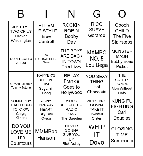 Music Bingo Card