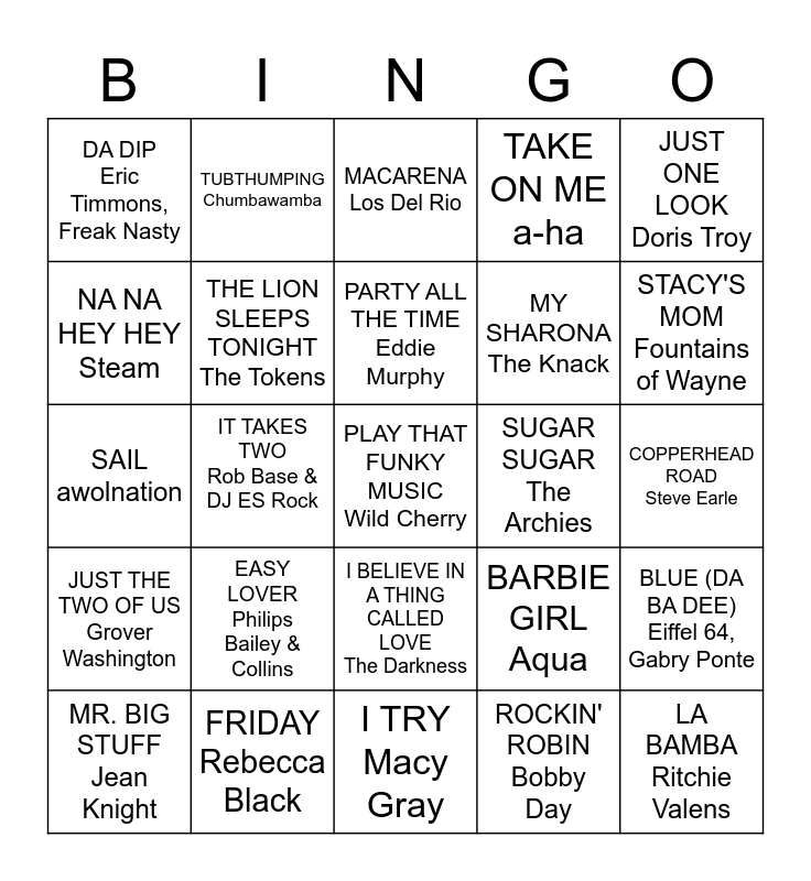 Music Bingo Card