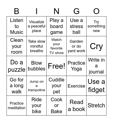 Coping Skills Bingo Card