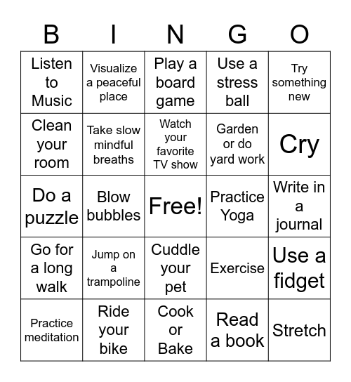 Coping Skills Bingo Card