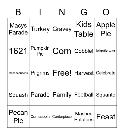 Fall Bingo Card
