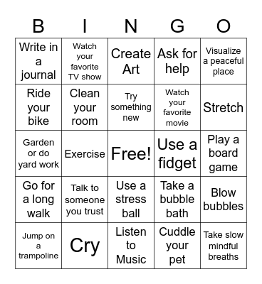 Coping Skills Bingo Card