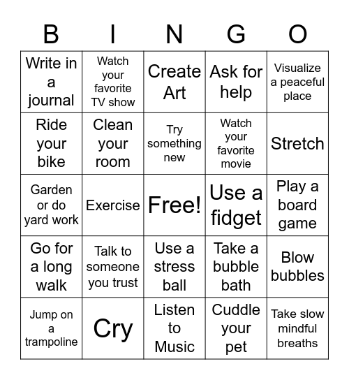 Coping Skills Bingo Card