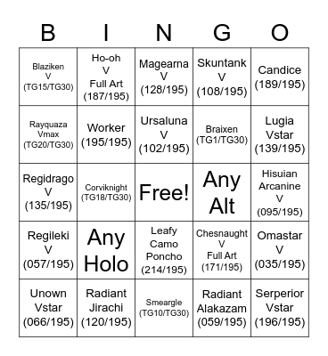 Silver Tempest Bingo Card