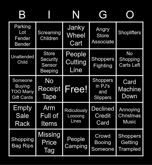 BLACK FRIDAY Bingo Card
