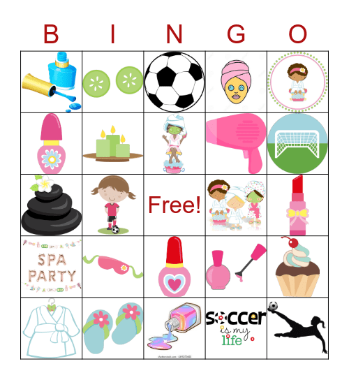 Spa Party Bingo Card