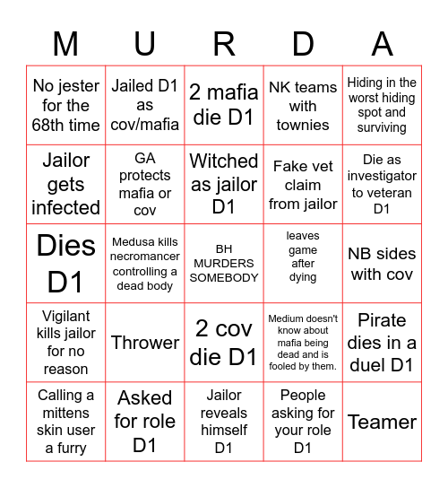 Bloxston Mystery bingo Card