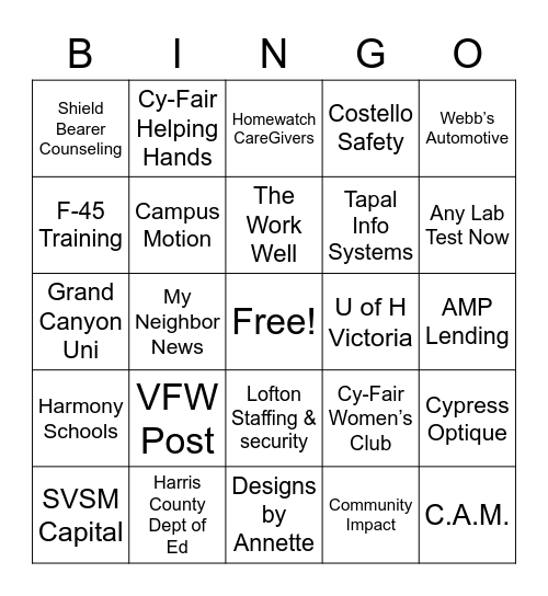 CyFair Houston Chamber Business Expo Fall 2022 Bingo Card