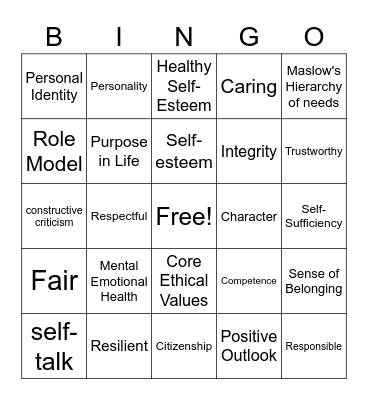 Ch 3 Mental Emotional Health Bingo Card