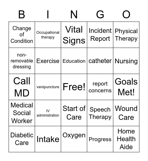 home care bingo Card