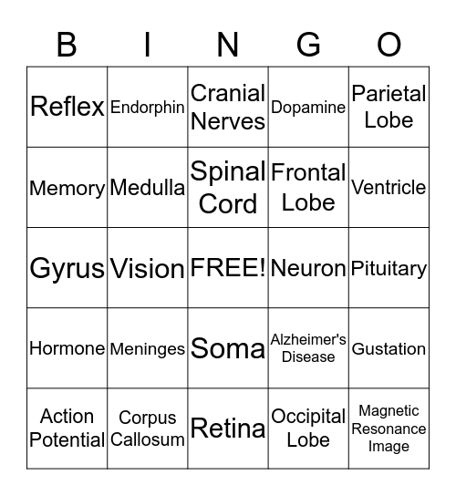 Brain Bingo Card