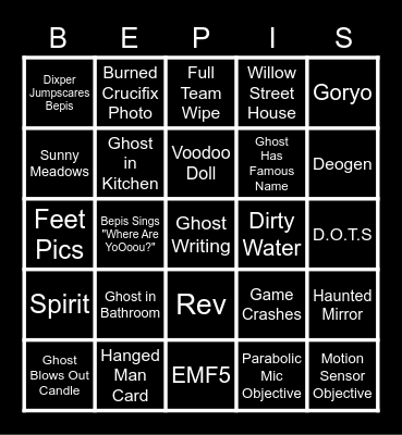 Phasmo BINGO TIME Bingo Card