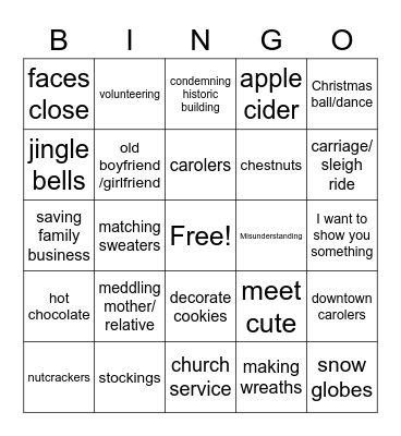 Halmark Movie Bingo Card