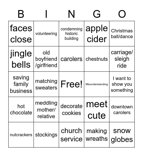 Halmark Movie Bingo Card