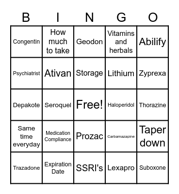 Medication Education Bingo Card