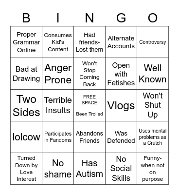 The Next Chris Chan Bingo Card