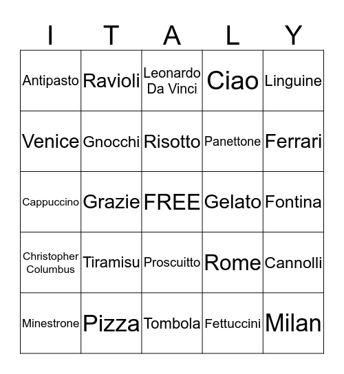 ITALIAN BINGO Card