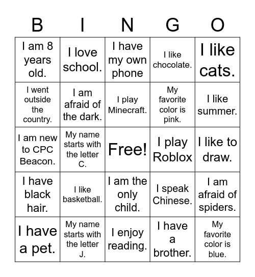 Name Bingo Card