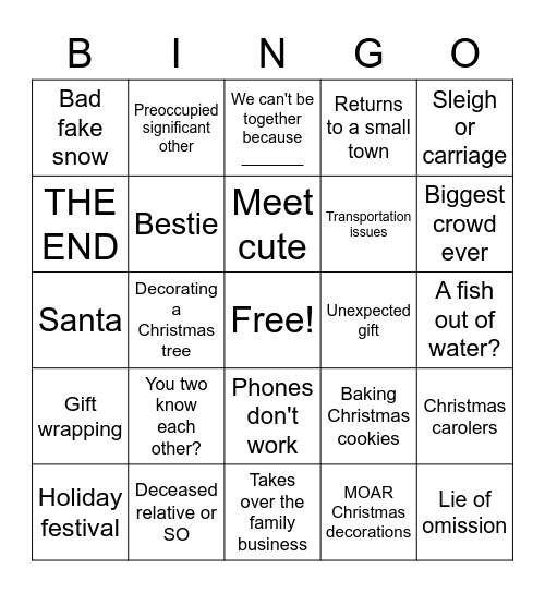 Cheesy Hallmark Christmas Movie Bingo Card