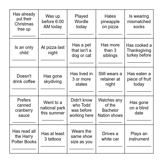 Ice Breaker Bingo! Bingo Card