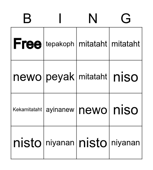 Cree number Bingo Card