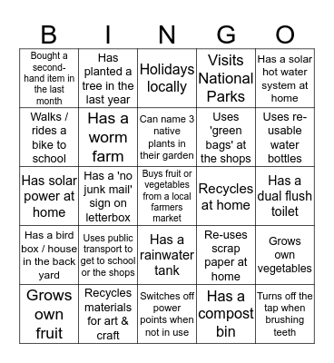 Sustainability Bingo Card