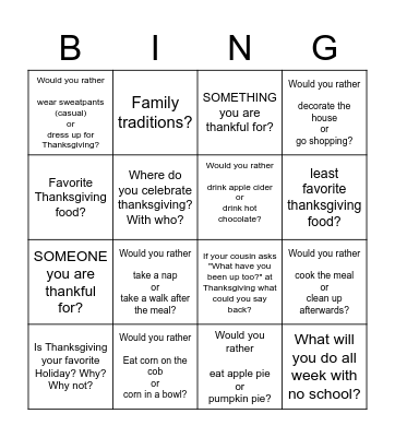 THANKSGIVING BING Bingo Card