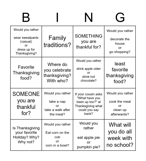THANKSGIVING BING Bingo Card