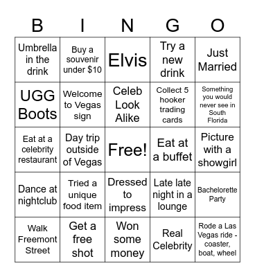 Las Vegas 2022 Bingo Card