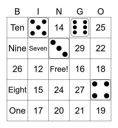 Numbers Bingo Card
