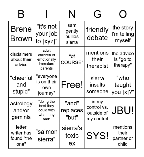 Salmon Sierra Bingo Card