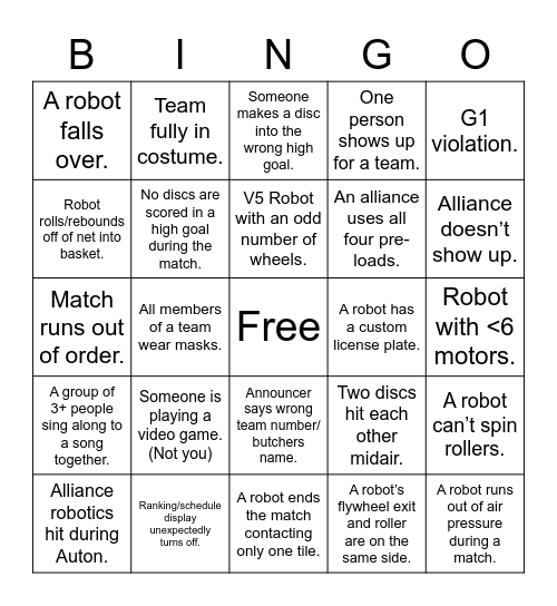 Vex Bingo Card