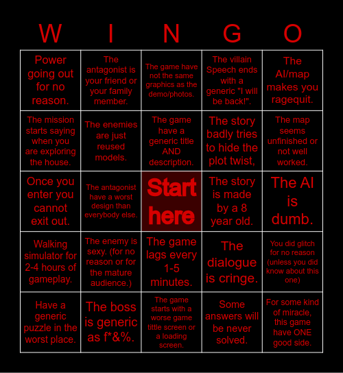 The TRUE horror videogame cliche (Bad edition) Bingo Card