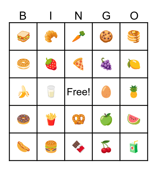 11. foods Bingo Card