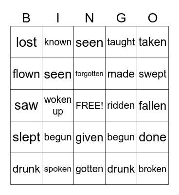 IRREGULAR VERBS (PAST SIMPLE & PAST PARTICIPLE) Bingo Card