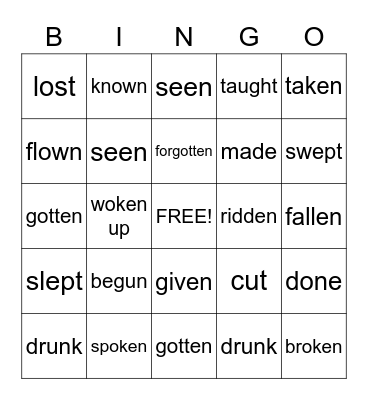 IRREGULAR VERBS (PAST SIMPLE & PAST PARTICIPLE) Bingo Card
