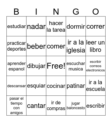 VERBOS/VERBS Bingo Card