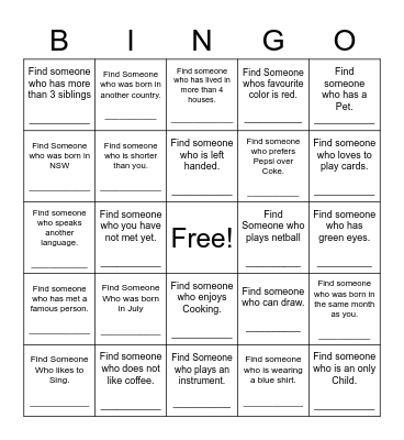 Find Someone Who Bingo Card