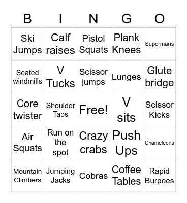 FITNESS BINGO CARD Bingo Card