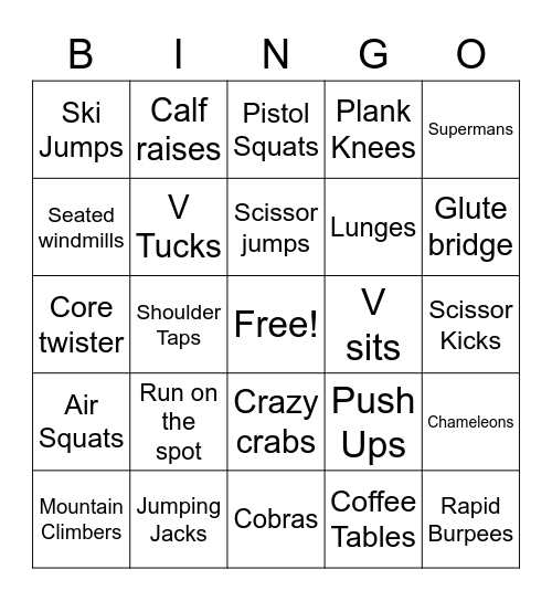 FITNESS BINGO CARD Bingo Card