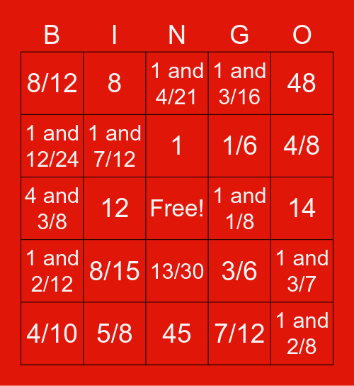 BINGO #3 Fractions Bingo Card
