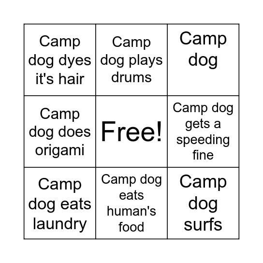 Camp Dog Bingo Card