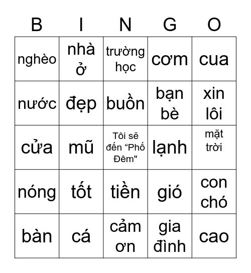 Vietnamese Cultural Association Bingo Card