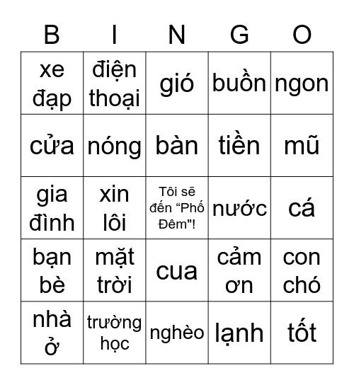 Vietnamese Cultural Association Bingo Card
