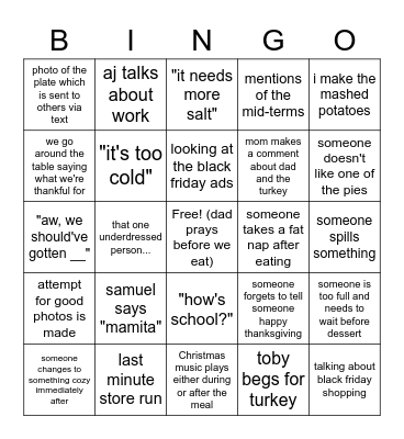 Thanksgiving 2022 Bingo Card