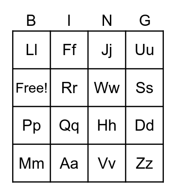 Thankful Alphabet Bingo Card