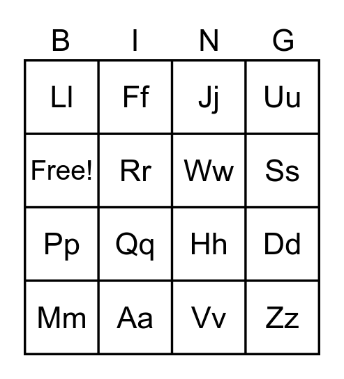 Thankful Alphabet Bingo Card