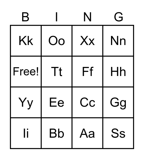 Thankful Alphabet Bingo Card