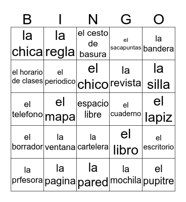Que hay en la clase? Bingo Card